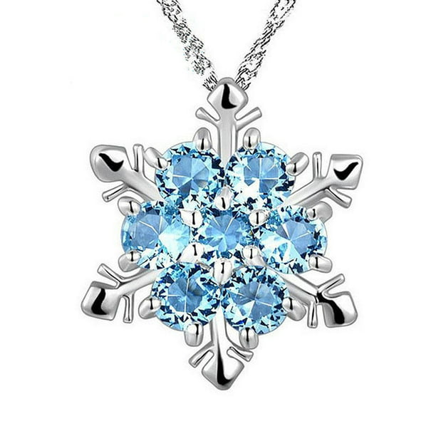 Women's Fashion Silver Chain Zircon Blue Crystal Pendant Necklace Jewelry Gift